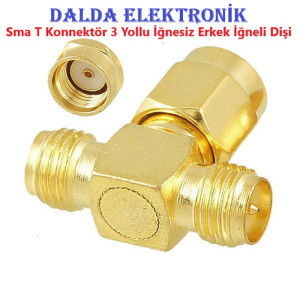 Sma T Konnektör 3 Yollu İğnesiz Erkek İğneli Dişi